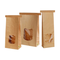 Bio Blockbodenbeutel braun PLA beschichtet mit Fenster und Clipband